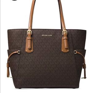Voyager East West Tote in Classic Brown/Gold Monogram